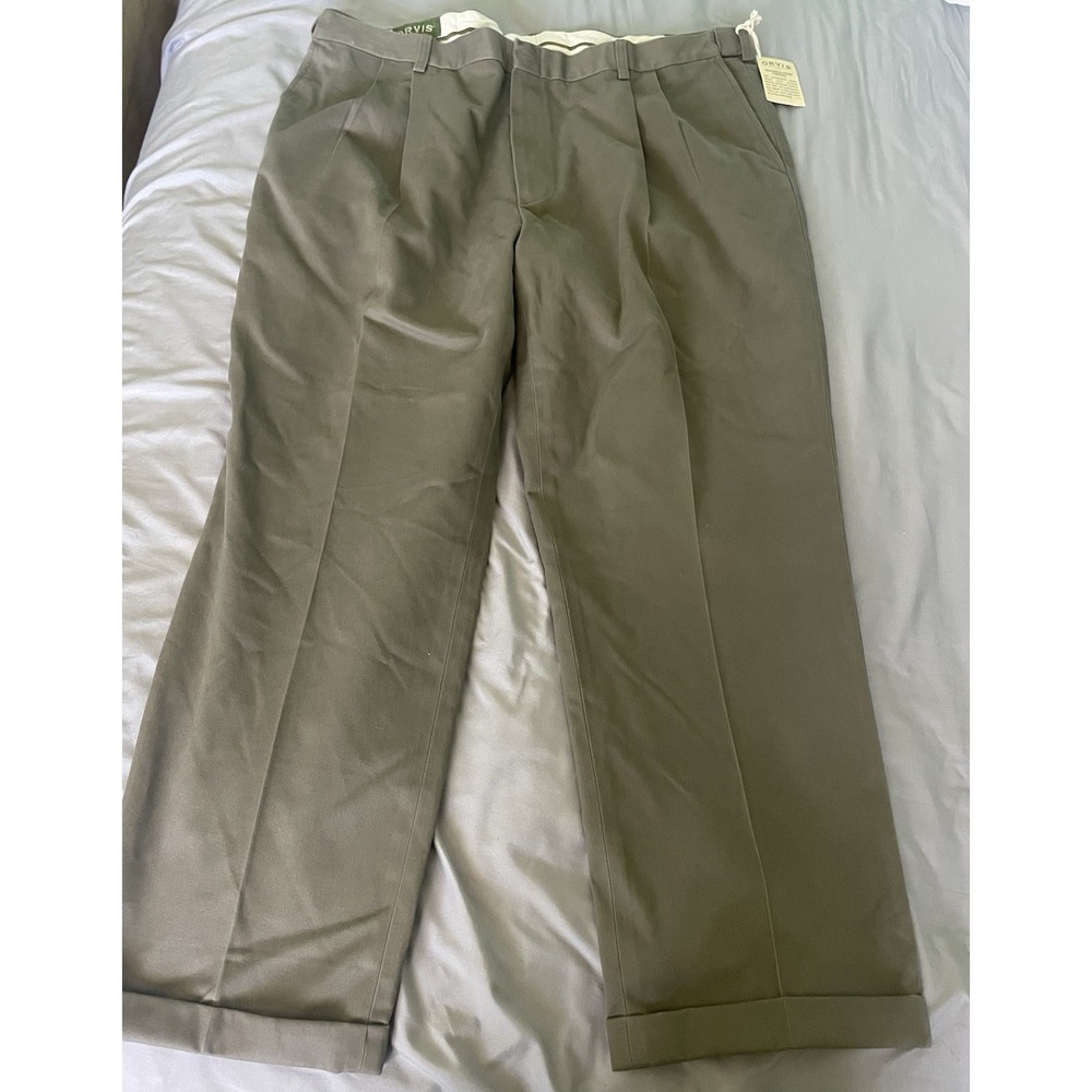 Orvis Pants Mens 44 Olive Wrinkle-Free Comfort Waist Pleated Chino Classic